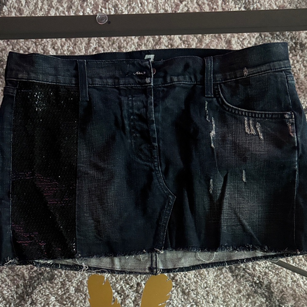 7 For All Mankind Black Distressed Mini Skirt